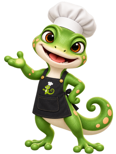 Gertrudo, la mascotte KiNaFé de référence, en tenue de chef.