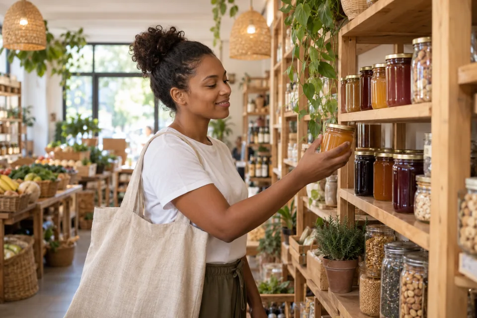 Une boutique accueillante avec ses produits et ses collections.