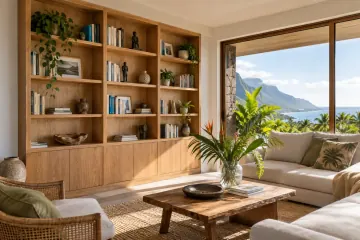 Exemple d’aménagement intérieur avec des rangements en bois.