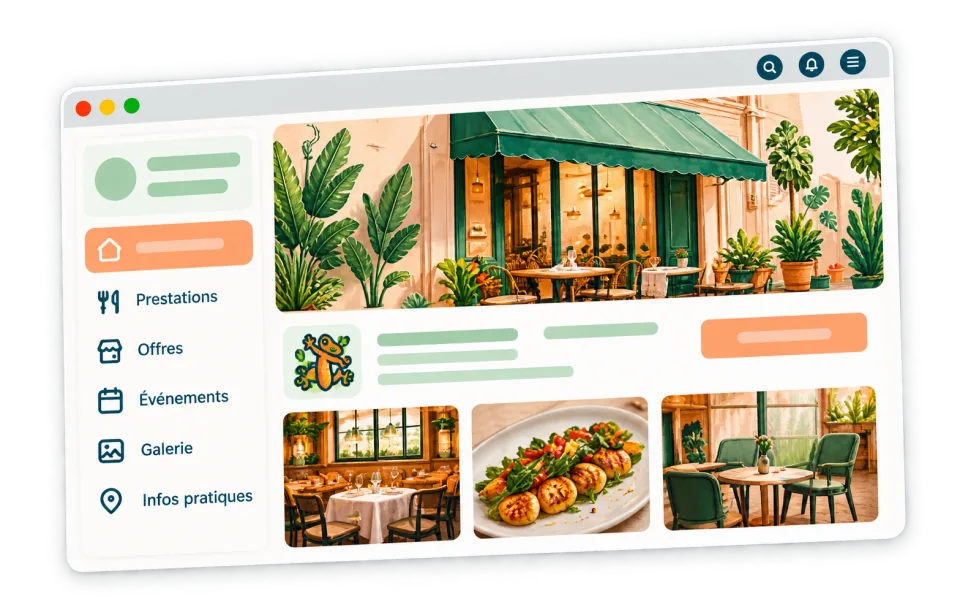 Exemple de fiche restaurant KiNaFé avec sa présentation, ses photos et ses offres.