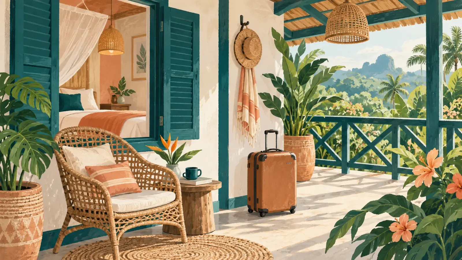 Illustration de préparation de vacances : Où séjourner à La Réunion selon tes envies ?