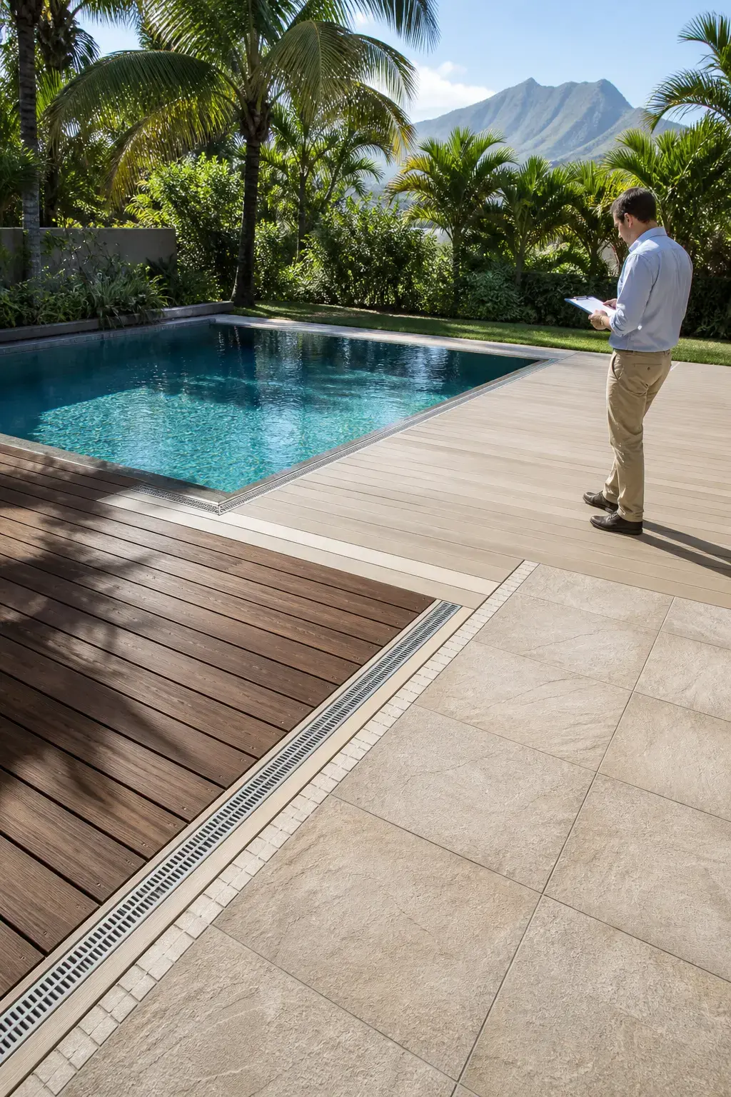 Visuel d’archive — Terrasse autour d’une piscine à La Réunion : bois, composite ou carrelage ?