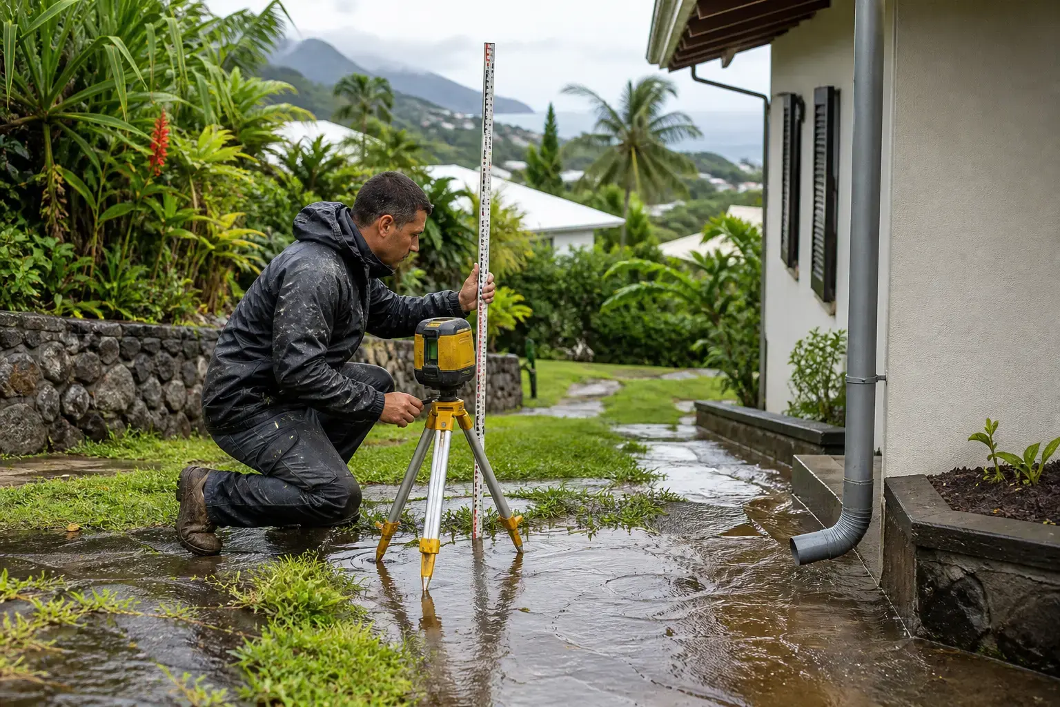 Visuel d’archive — Terrain inondé à La Réunion : diagnostic, drainage et eaux pluviales