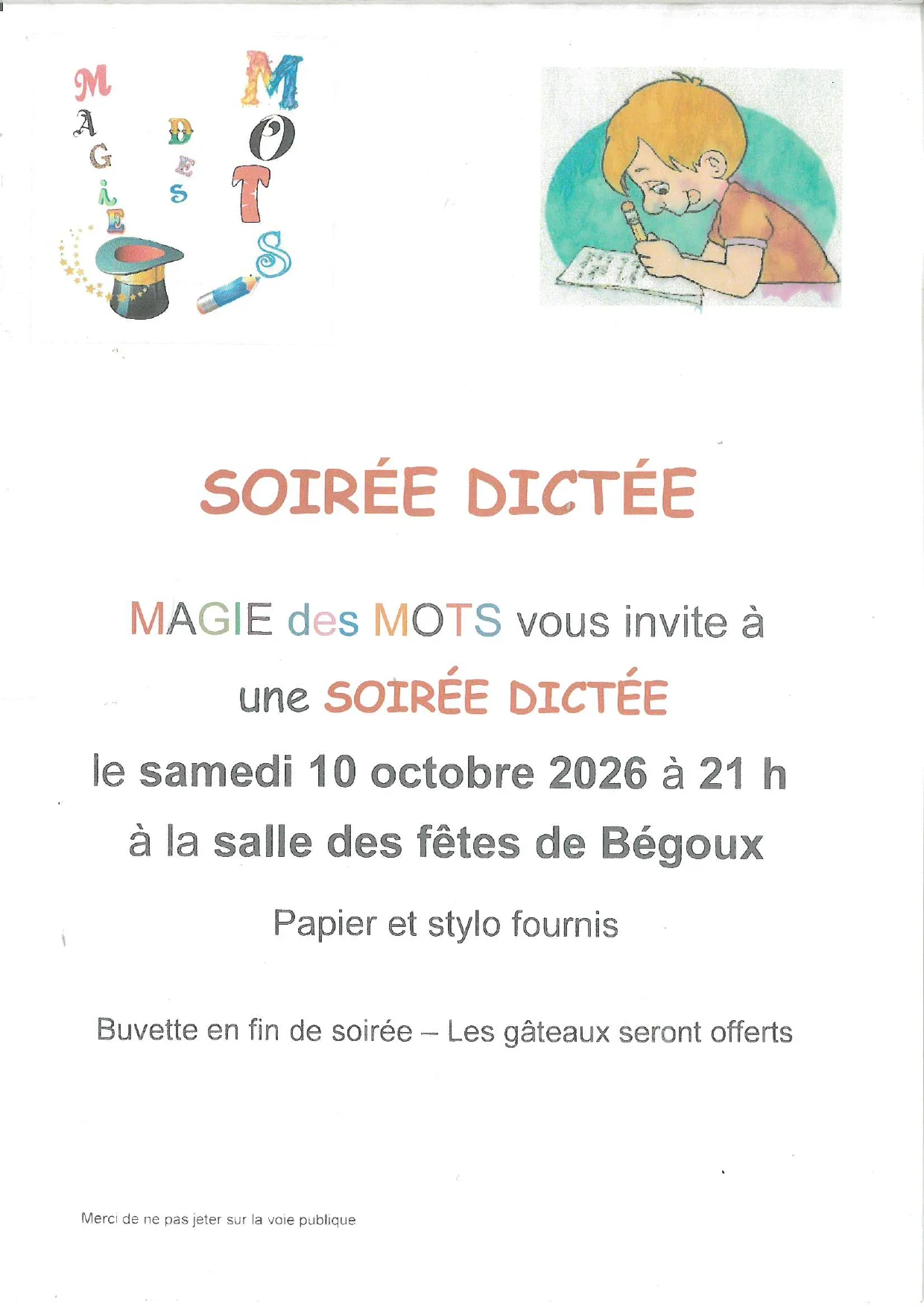 Soirée dictée à Bégoux