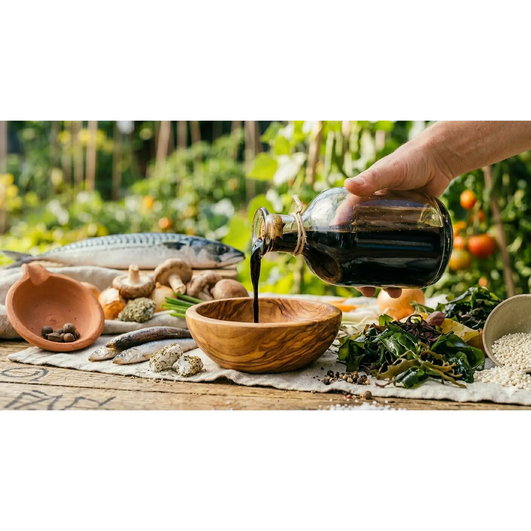 Bouteilles de shoyu et garums artisanaux